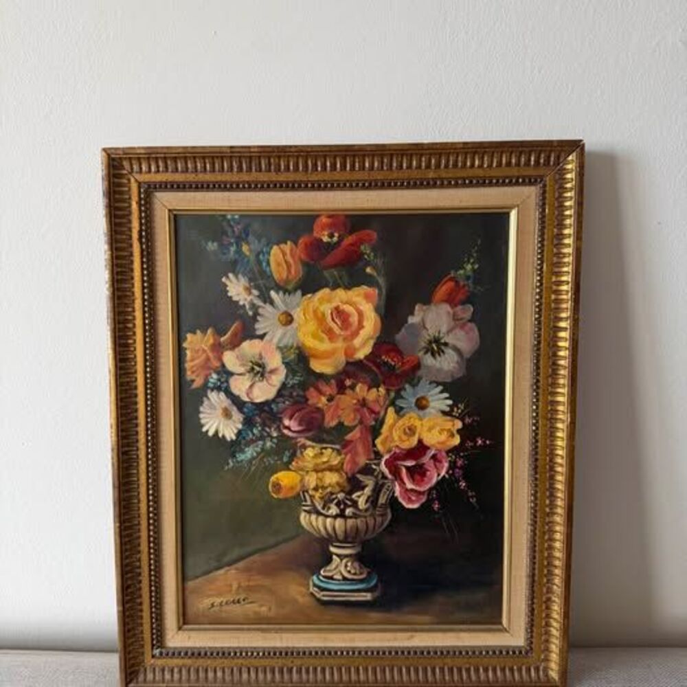 Vintage Signed Italian Oil Painting – Floral Bouquet by S. Cocco